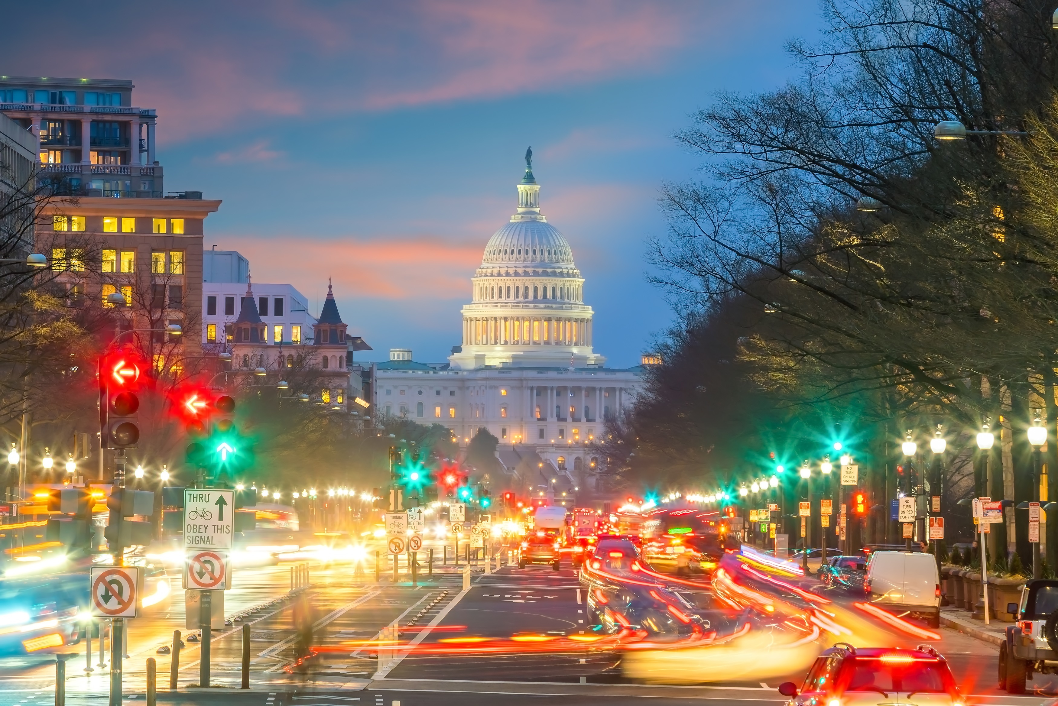 Washington D.C. with the Capitol at Night with long exposure